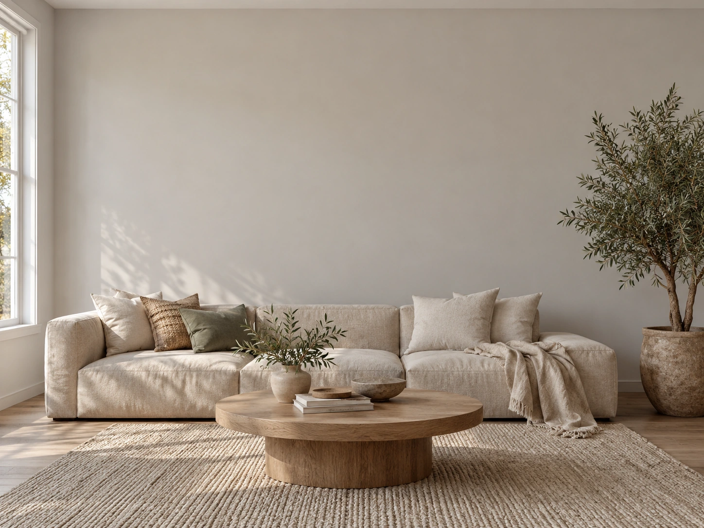 Generated living room concept with linen furnishings and natural light